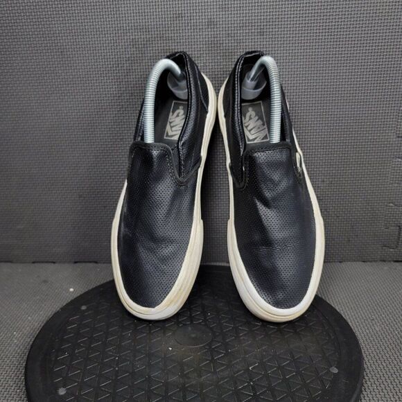 Vans Perf Leather Classic Slip On Shoes Womens Sz 9 Black White Sneakers - Picture 6 of 8